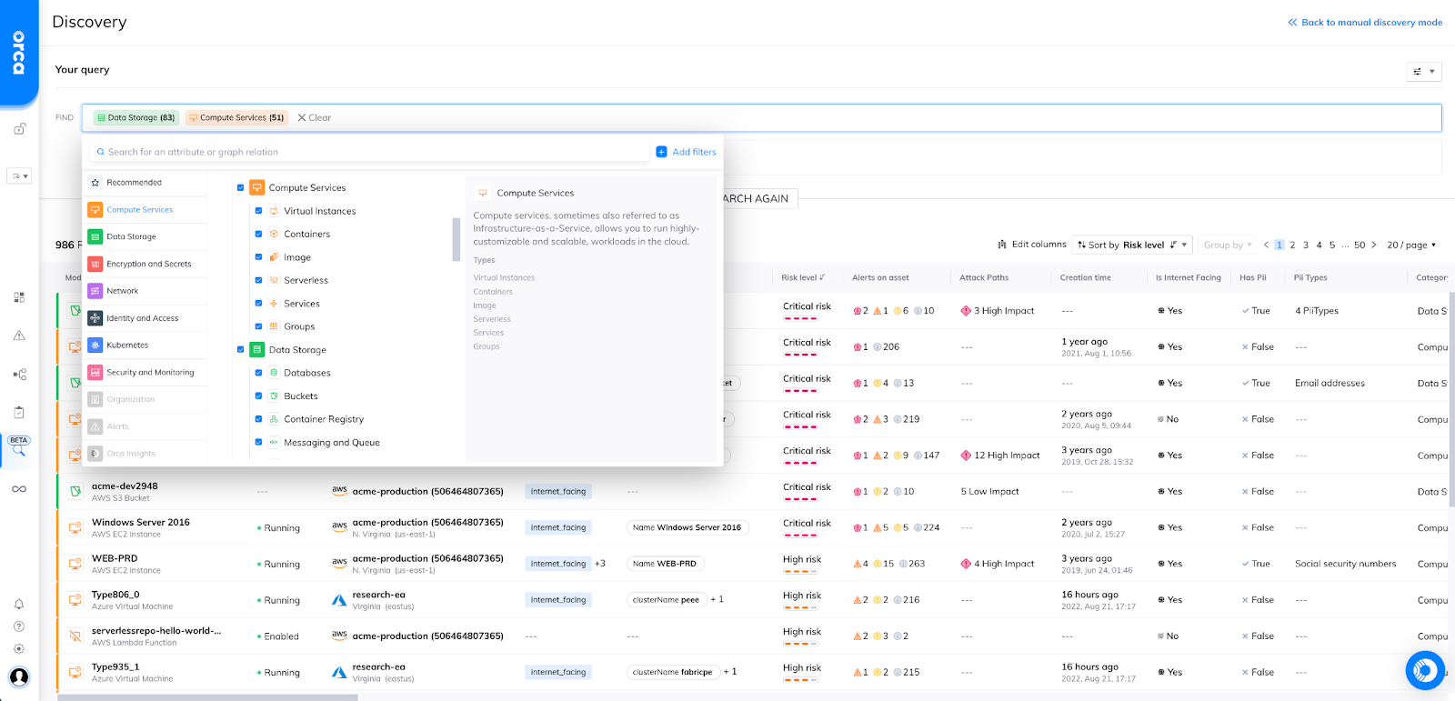 In one or two clicks, Orca users will be able to select assets, infrastructure, applications, and more from our sonar query builder.