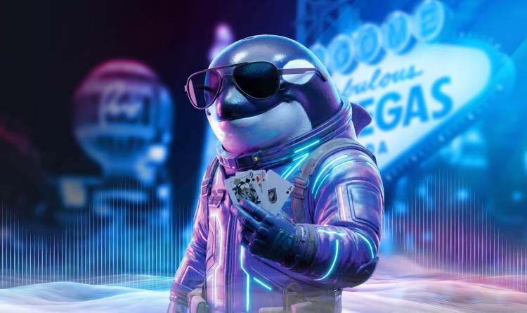 A graphic of Orkie in Las Vegas holder some poker cards