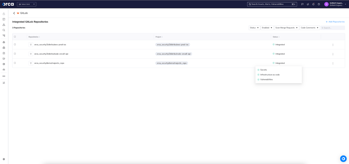 Orca Security's Integrated GitLab Repositories 