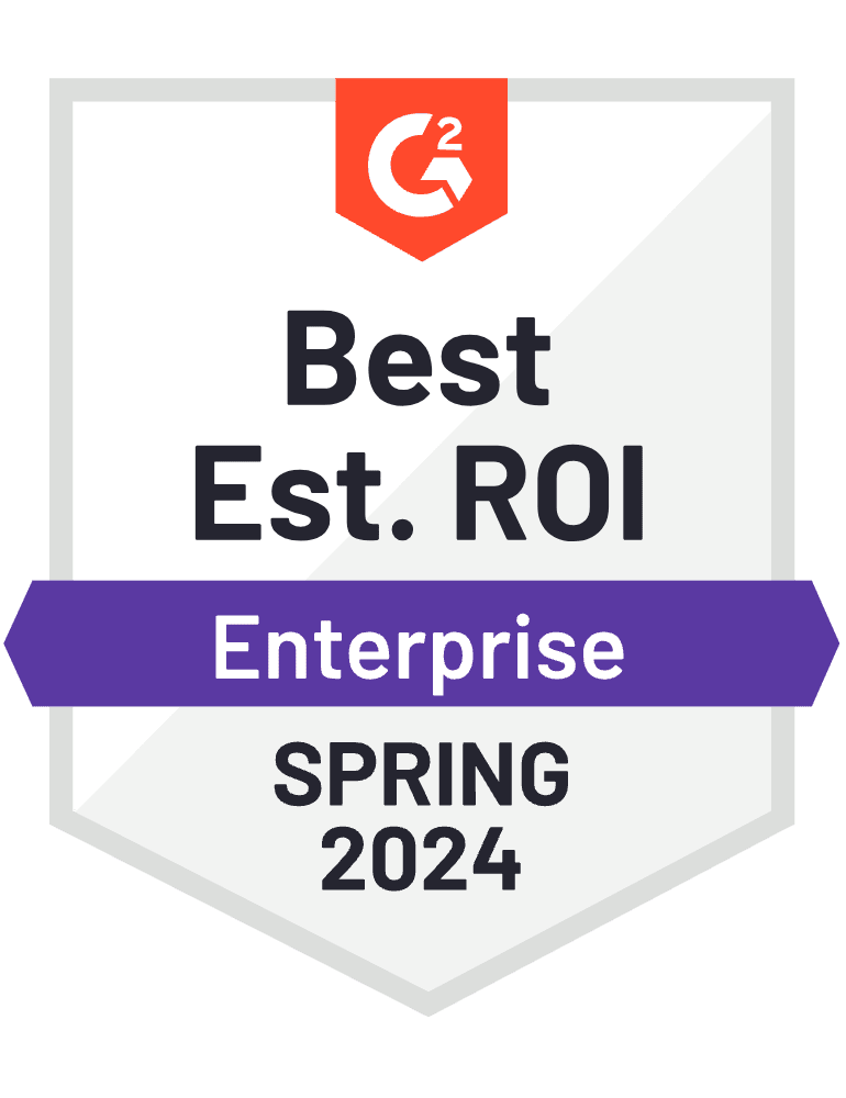 A G2 badge showing Orca Security with the Best Estimated ROI in Spring 2024