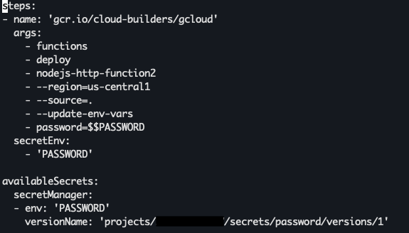 A screenshot from a Cloud Build environment