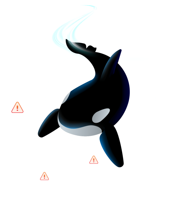 An illustration of an orca whale scanning a cloud environment using sonar