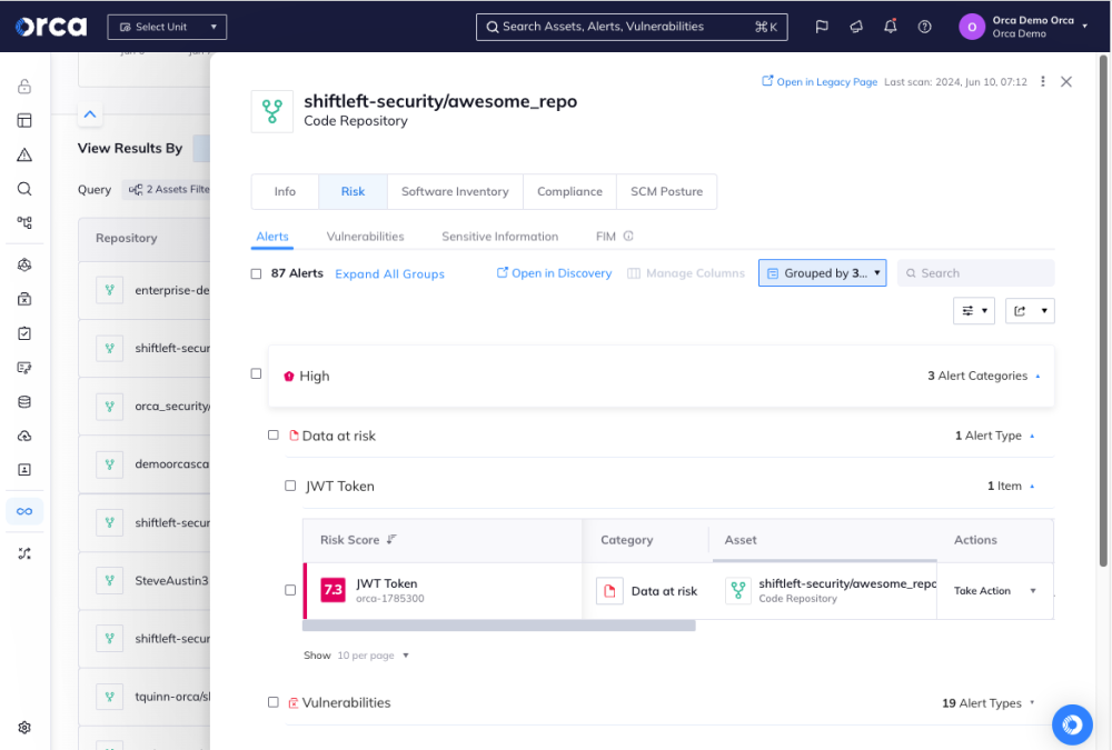 Orca Security's dashboard scanning IaC templates for vulnerabilities and misconfigurations.