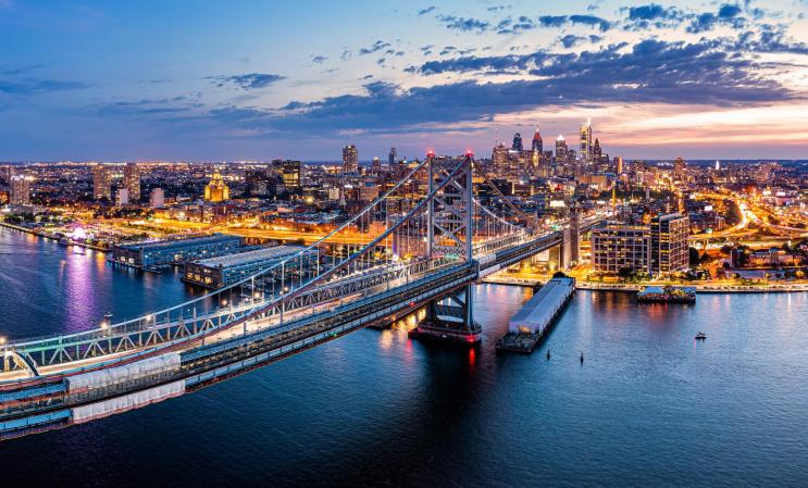A photo of the night skyline in Philadelphia, Pennsylvania