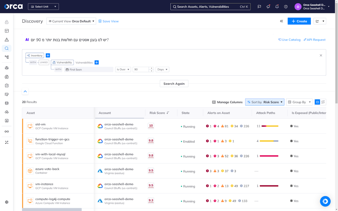 Orca Security's AI-powered search demonstrates it's understanding of the cloud environment.
