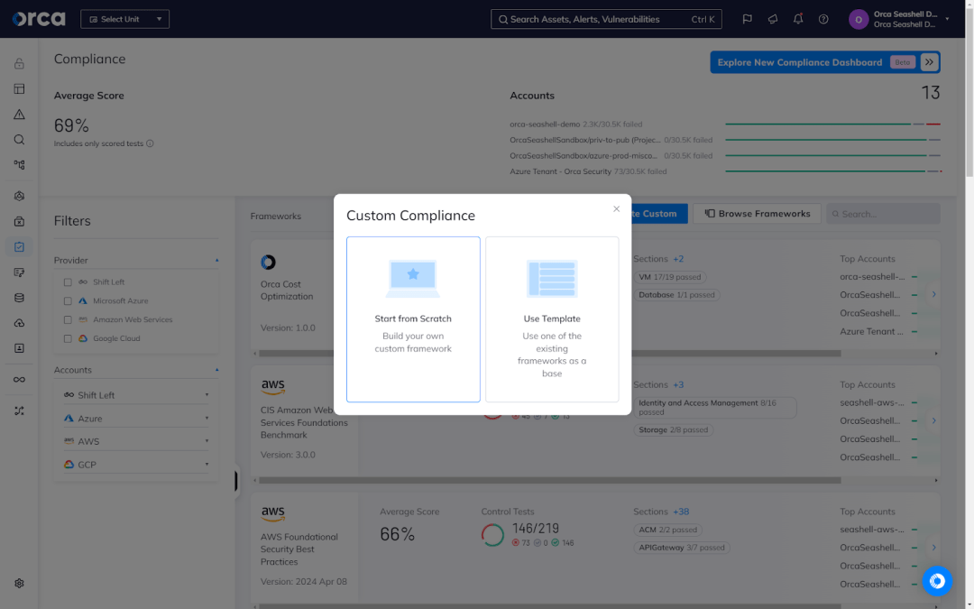 Orca Security's Custom Compliance feature 