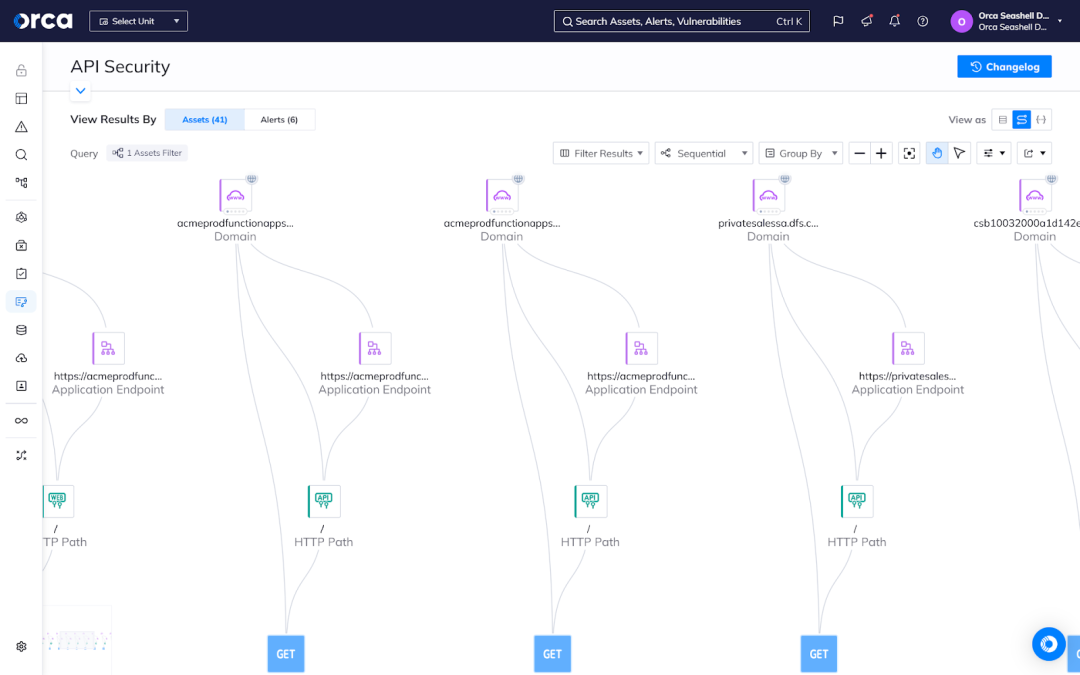 Orca Security's API Security dashboard discovering API endpoints and visualizing them in graph format