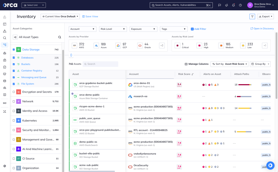 Orca discovers and classifies all data stores in your cloud environment