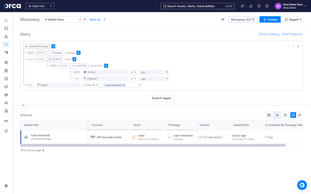 A screenshot of the Orca Platform enabling you to quickly find any CUPS component in your cloud estate