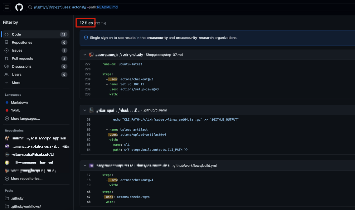 A screenshot of a GitHub Action setup after two months displaying public uses of a malicious ‘actons’ organization
