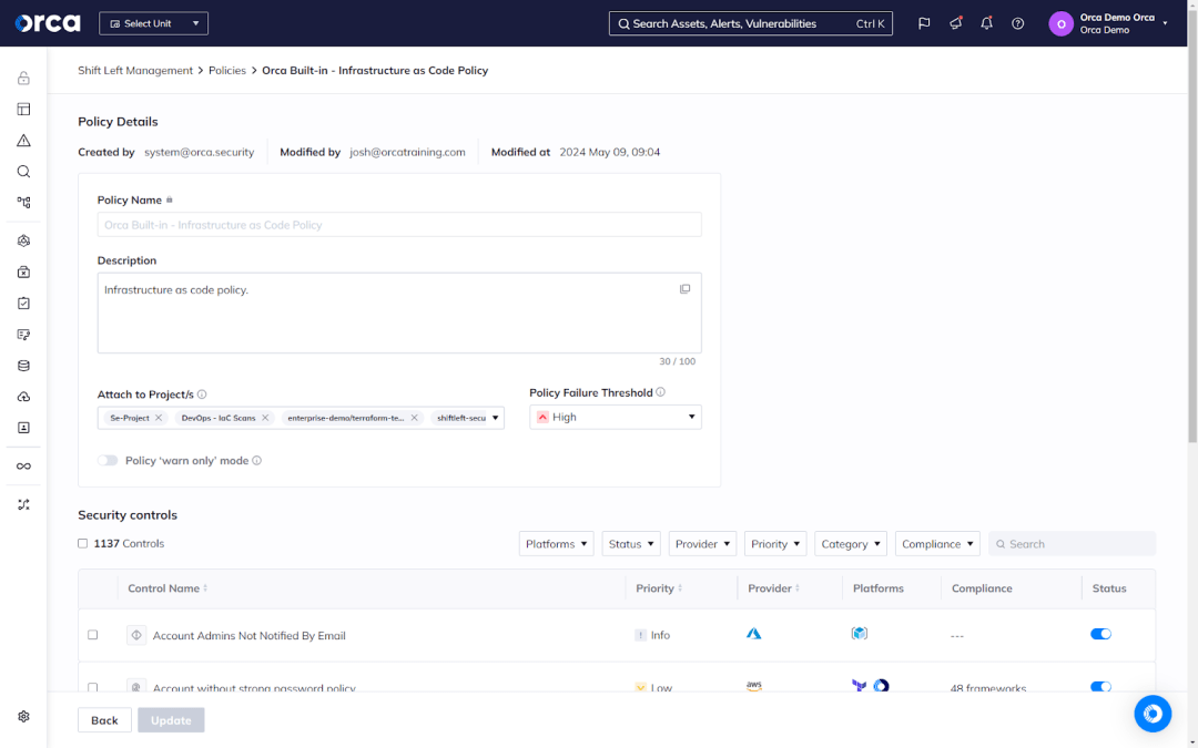 Orca's customizable security policies for scanning IaC artifacts