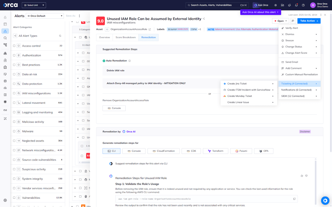 Orca's Platform providing two-way integrations with Jira and ServiceNow, enhancing collaboration between security and development teams