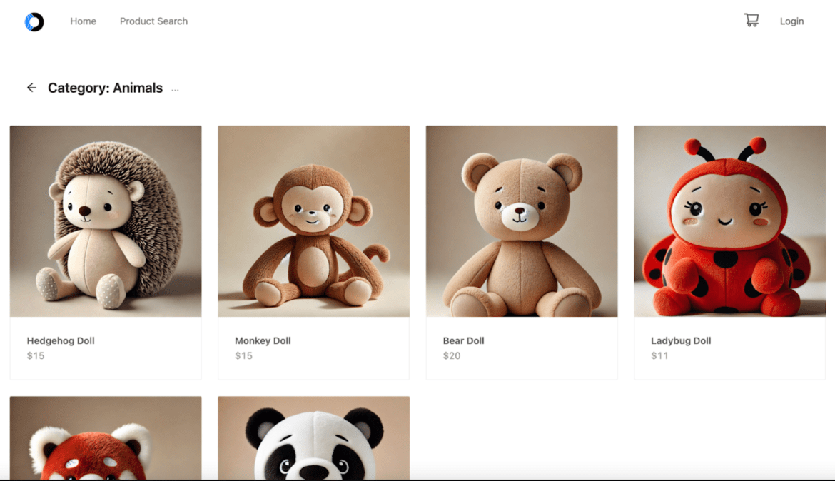 A screenshot of the vulnerable online store selling soft toys as part of the AI Goat environment