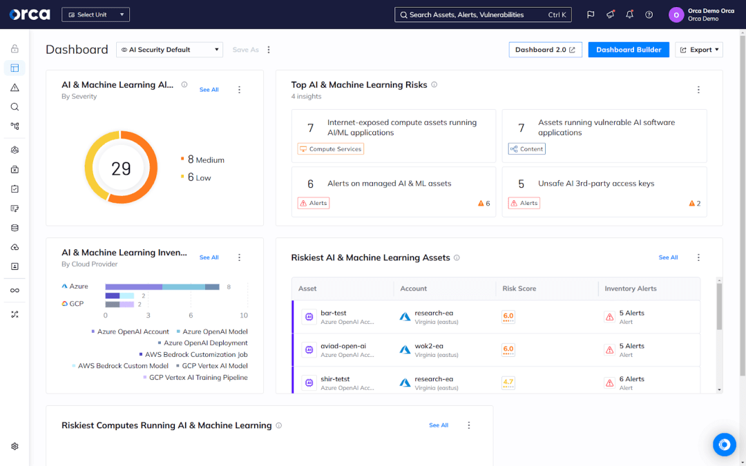 Orca's Platform offering AI-SPM capabilities that detect, prioritize, and remediate risks across a variety of AI services, models, and packages in cloud environments