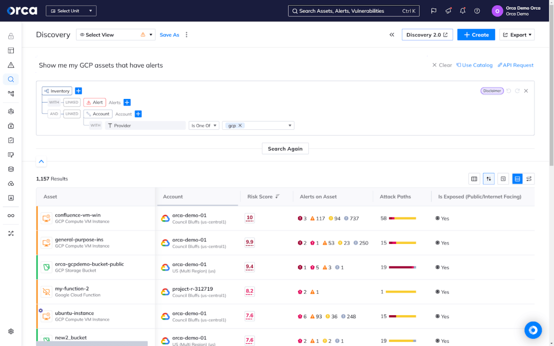 Orca’s AI-Driven Search feature enabling you to better understand your cloud estate by asking any question in plain language