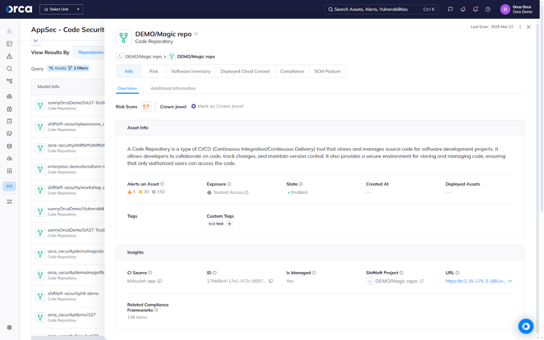 A screenshot of the Orca platform providing full visibility into all repositories across SCM providers