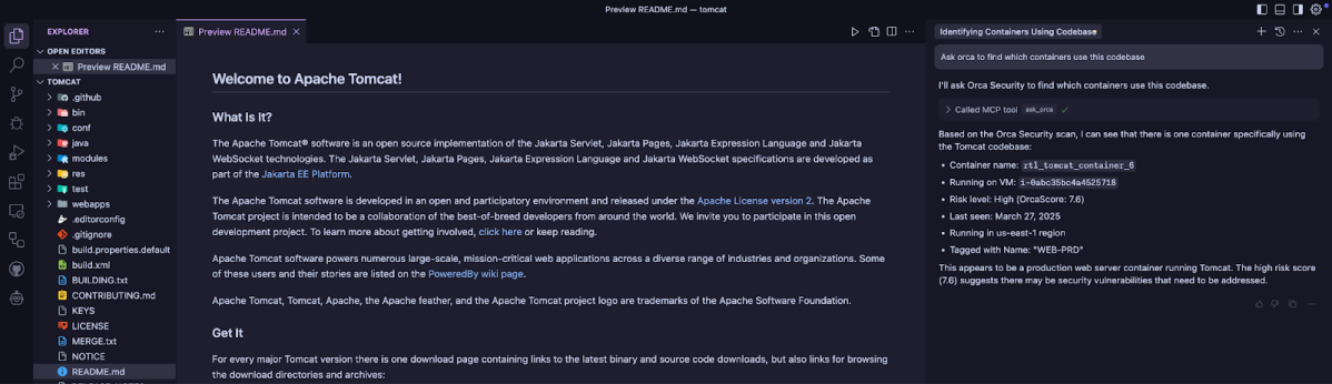 A screenshot of using Orca's MCP server with Cursor