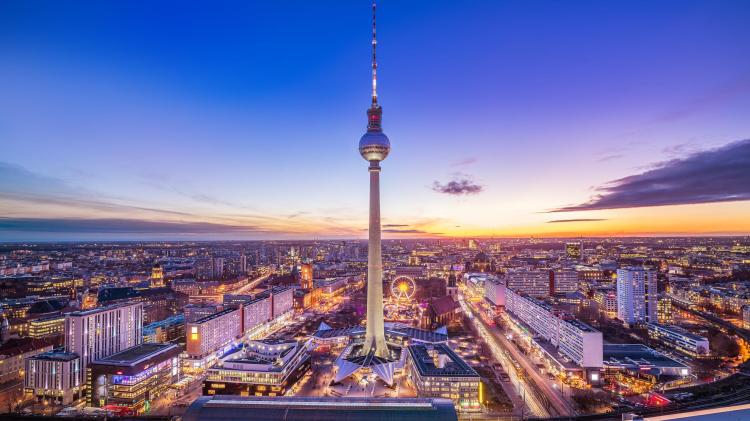 A photo of the night skyline in Berlin, Germany