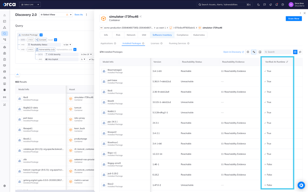 A screenshot of the Orca platform displaying dynamic reachability analysis