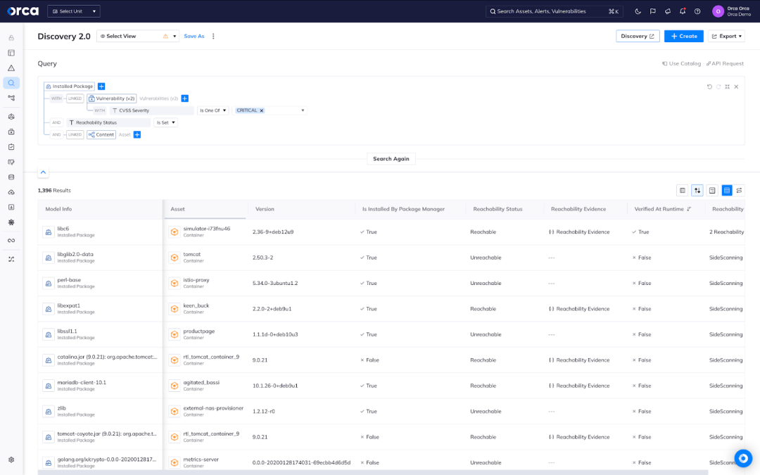 A screenshot of the Orca platform displaying reachability analysis next to potential exploits