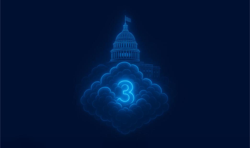 A graphical image of the White House in a cloud with the number 3 within it