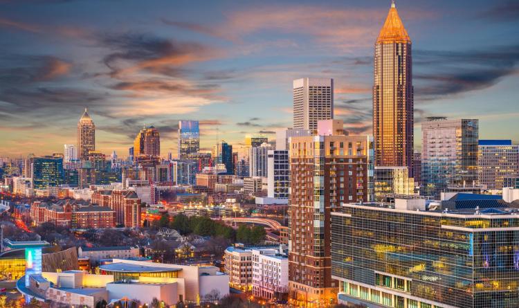 A photo of the night skyline in Atlanta, Georgia
