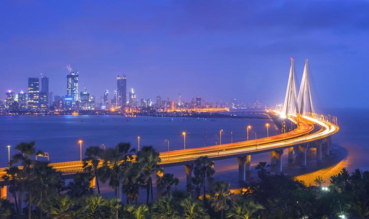 A photo of the night skyline in Mumbai, India