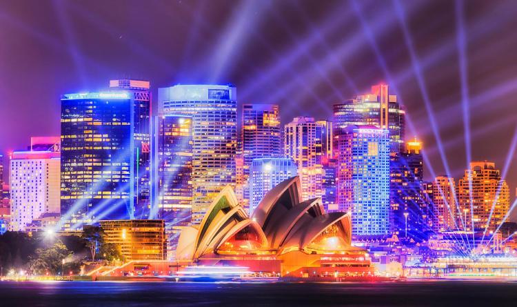 A photo of the night skyline in Sydney, Australia