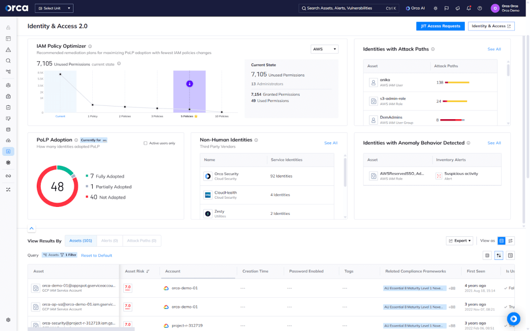 A screenshot of the Orca platform providing full visibility into NHIs