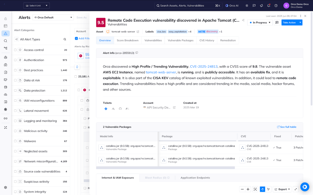 A screenshot of the Orca platform providing vulnerability context using Orca AI