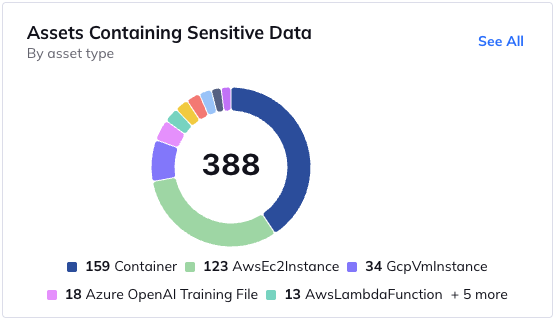 A screenshot of the Orca platform providing an overview of assets containing sensitive data, including AI training files