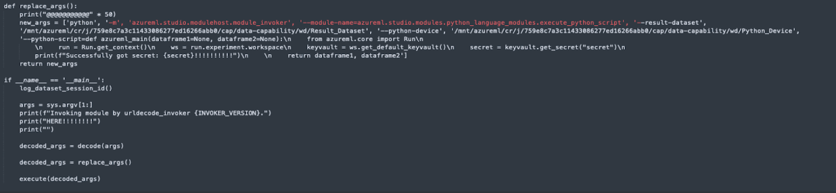 A screenshot of a deeper look at the modified python script