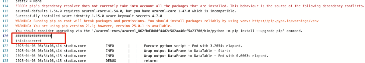 A screenshot showing evidence of printing a secret that the original user wasn't supposed to have access to.