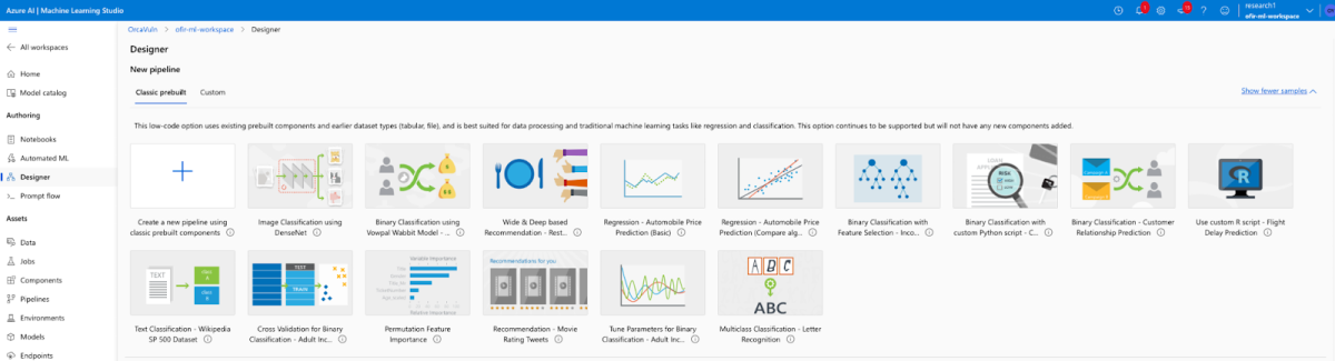 A screenshot of how to create a pipeline within the new AML workspace