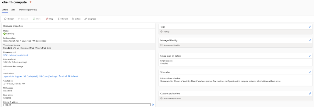 A screenshot of how to create an Azure Machine Learning compute instance