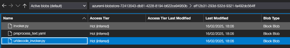 A screenshot of a list of Python scripts in the directory of an AML pipeline component