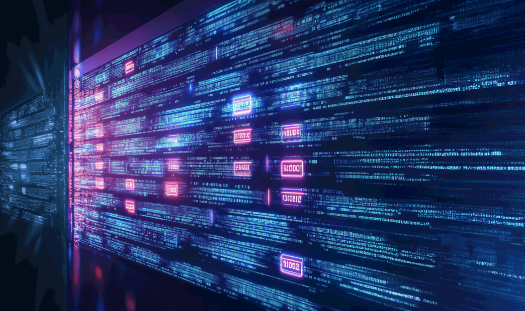 A stylized image of a digitized computer screen