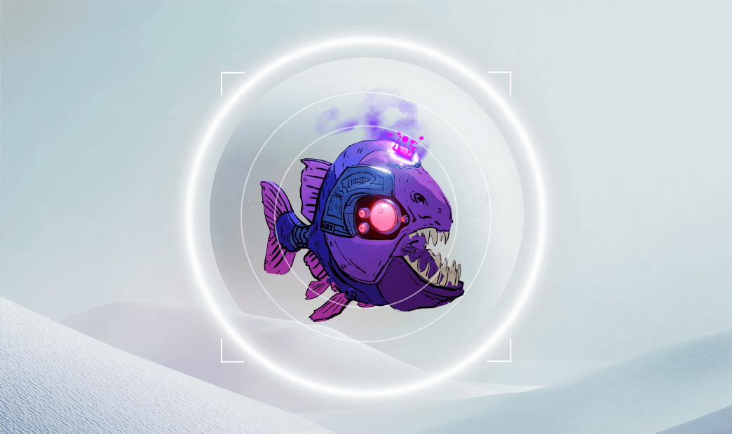 A stylized graphic of a piranha being sensed without a cloud asset