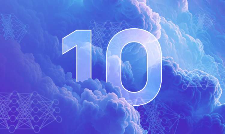 A stylized graphic showing the number 10 covered by approaching clouds