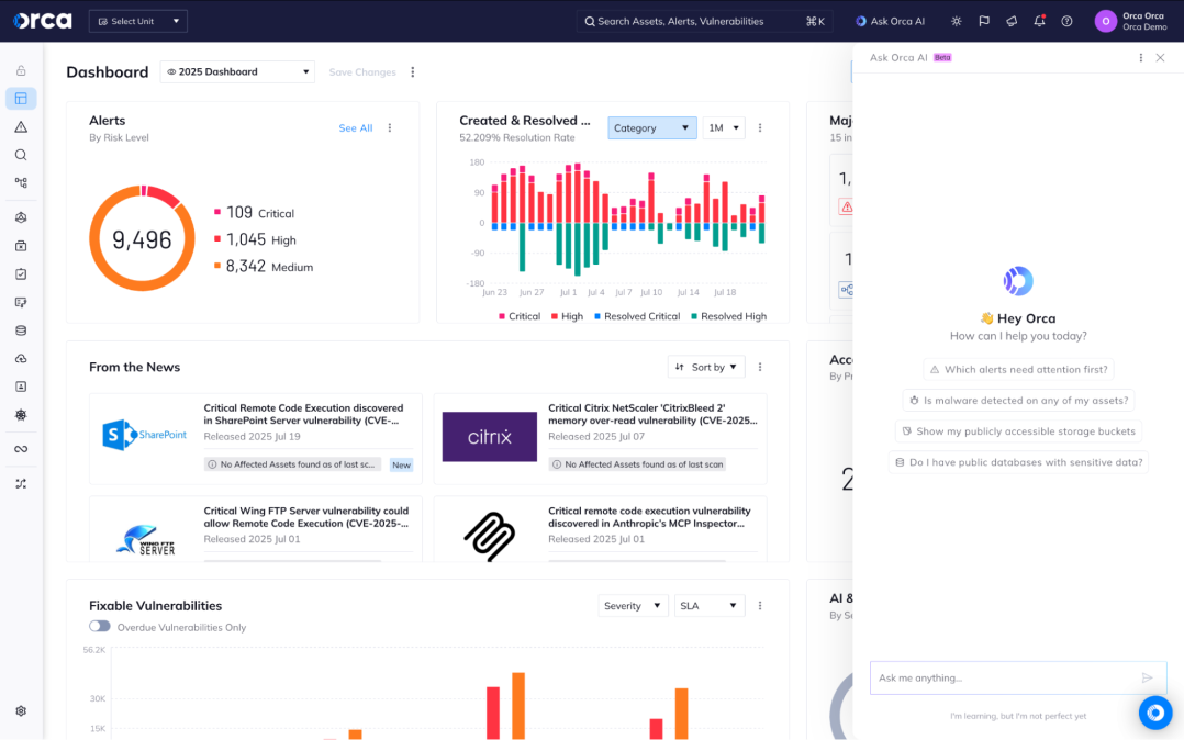 A screenshot of the Orca platform dashboard