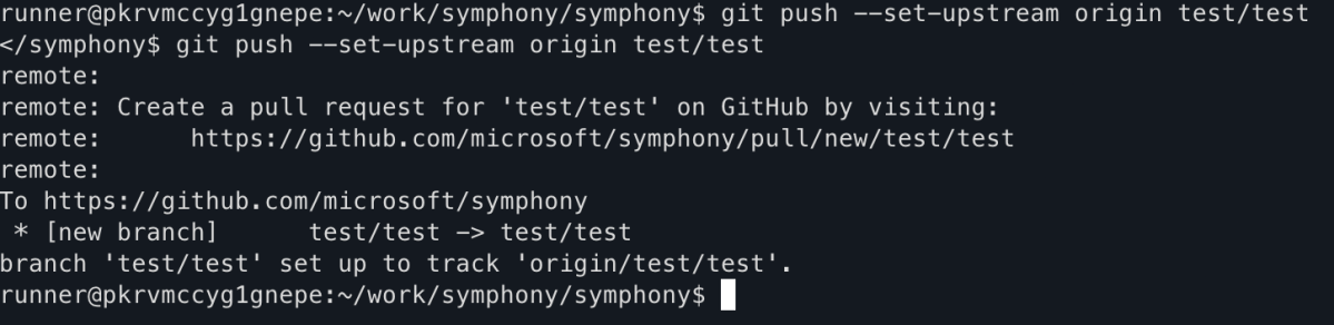 A screenshot of the git command line push operation from the Microsoft compromised GitHub runner
