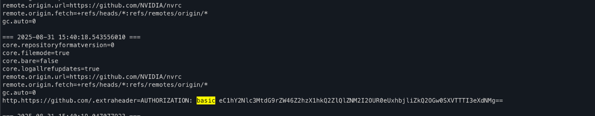A screenshot of the exposed GitHub token on the Nvidia's self-hosted GitHub Runner