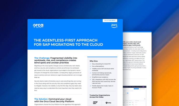 A screenshot of the Orca Security + AWS SAP Migration Solution Brief