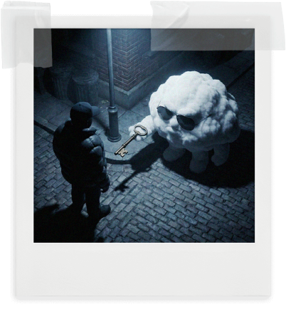 A stylized graphic of a cloud providing a key to a stranger