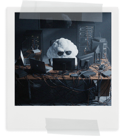 A stylized graphic of a cloud with access to multiple computers