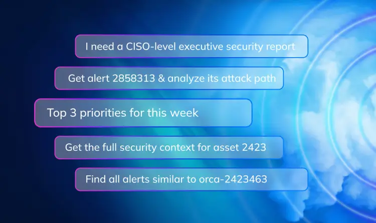 A graphic showing several useful AI prompts for the Orca MCP server