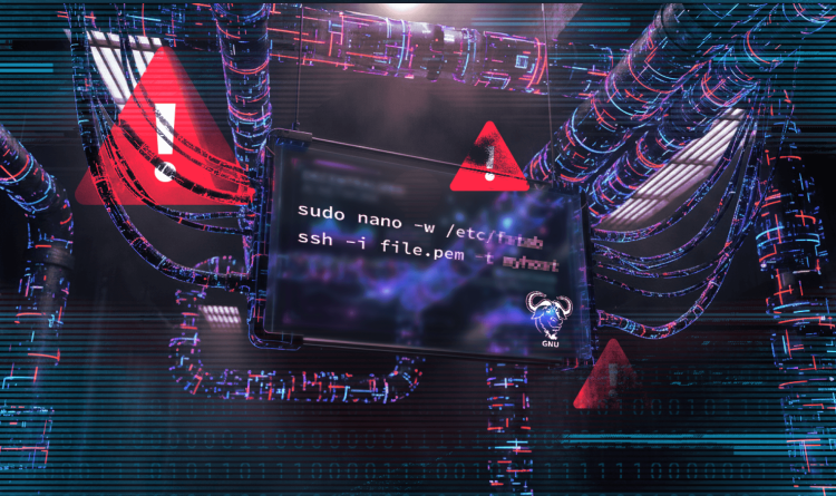 A stylized graphic of a digitized pipeline with a command window on top and several alert icons