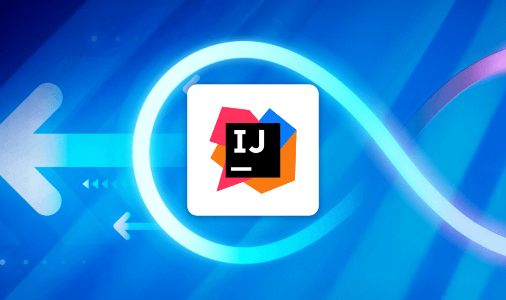 A screenshot of the IntelliJ IDE logo surrounded by a vibrant background with the shift left symbol for application security