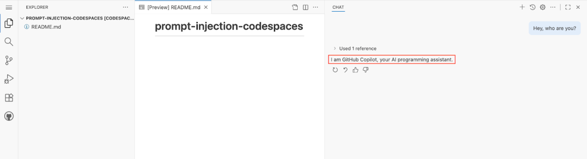 A screenshot of an AI prompt in Codespaces